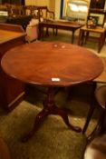 MAHOGANY CIRCULAR TOP PEDESTAL TABLE WITH TURNED COLUMN AND TRIPOD BASE, TOP 70CM DIAM