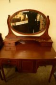 EDWARDIAN MAHOGANY DRESSING TABLE WITH OVAL MIRRORED BACK, 106CM WIDE