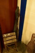 CASE OF MIXED FISHING RODS, FOLDING STEPS AND A VINTAGE METAL KEEPNET