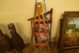 TWO FOLDING EASELS AND A SMALL BAMBOO FRAMED SCREEN (3)