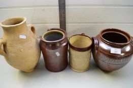 MIXED LOT COMPRISING SMALL MEDITERRANEAN OLIVE POT, 19TH CENTURY STONEWARE TANKARD AND TWO FURTHER