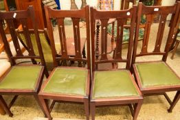 SET OF FOUR LATE 19TH CENTURY MAHOGANY DINING CHAIRS IN THE ART NOUVEAU STYLE WITH GREEN UPHOLSTERED