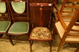 SMALL 19TH CENTURY STAINED BEECH SIDE CHAIR WITH FLORAL UPHOLSTERED SEAT AND INLAID DETAIL