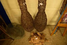TWO WICKERWORK VASES AND TWO WOVEN MODEL TURTLES