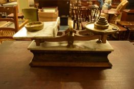 VINTAGE MARBLE BASED BRASS SHOP SCALES WITH WEIGHTS