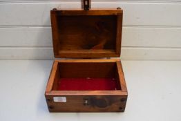 SMALL HARDWOOD JEWELLERY BOX DECORATED WITH CARVED DESIGN OF A SHIP