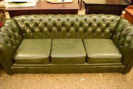 GREEN LEATHER THREE SEATER CHESTERFIELD SOFA