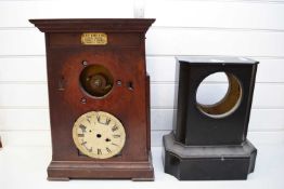 EARLY 20TH CENTURY OFFICE CLOCK (FOR RESTORATION) IN STAINED WOODEN CASE, BEARING PLAQUE 'GHC MANN &