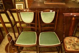 PAIR OF EDWARDIAN SIDE CHAIRS WITH UPHOLSTERED BACKS AND SEATS