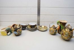 MIXED LOT COMPRISING A JAPANESE SATSUMA EGGSHELL TEA SERVICE TOGETHER WITH A WITHERNSEA POTTERY VASE