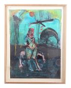 Jane Langley, British, contemporary, ‘Warrior’. Oil on paper, signed. 1987., 19x25ins. Provenance: