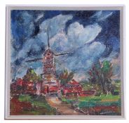 John Trudgill, 20th century, British, acrylic on board, windmill scene . , 14x14.5 ins