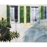 Ilana Richardson, British, 20th Century, ‘Green Shutters, France’. Watercolour on paper, signed ,
