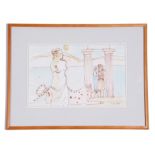 Derek Inwood, British 20th Century, ‘Hail to Thee Goddess of Love’. Pen, wash on paper, signed ,