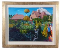 Brian Lewis, British Contemporary, ‘Garden Visit . Polymer on panel, signed, 2000, 13x17ins.