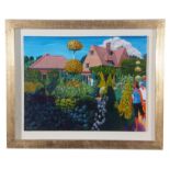 Brian Lewis, British Contemporary, ‘Garden Visit . Polymer on panel, signed, 2000, 13x17ins.