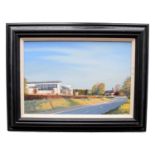 Brian Wigger, British 20th Century, EDP Building. Oil on board, signed, 1997, 13x19ins