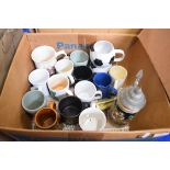 BOX OF MIXED DECORATED MUGS