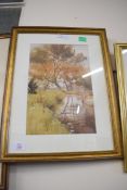 JEX BLAKE, STUDY OF A RIVERSIDE SCENE, WATERCOLOUR, DATED 1896, GILT F/G, 49CM HIGH