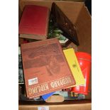 BOX OF MIXED GLASS BOWLS, VARIOUS BOOKS ETC