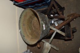 MIXED LOT COMPRISING BRASS JAM PAN, VARIOUS AXLE STANDS ETC