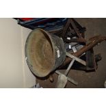 MIXED LOT COMPRISING BRASS JAM PAN, VARIOUS AXLE STANDS ETC