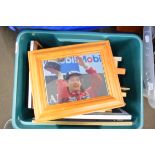 BOX OF MIXED PICTURES TO INCLUDE MOTOR ADVERTISING PRINTS, FORMULA 1 AND MOTORBIKE RACING PHOTOS