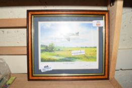 SPITFIRE SUMMER, COLOURED PRINT, INDISTINCTLY SIGNED IN PENCIL, F/G, 29CM WIDE