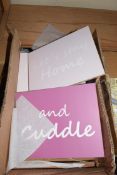 BOX OF WALL PLAQUES 'LET'S STAY HOME AND CUDDLE'