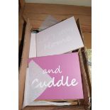 BOX OF WALL PLAQUES 'LET'S STAY HOME AND CUDDLE'