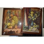 TWO STILL LIFE STUDIES OF FLOWERS IN INTERIOR SCENES, OAK F/G, 80CM HIGH