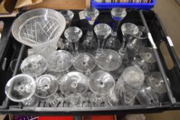 BOX OF DRINKING GLASSES, CUT GLASS VASE ETC