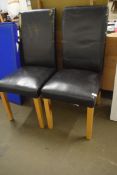 PAIR OF MODERN LEATHER UPHOLSTERED DINING CHAIRS