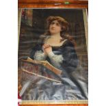 VICTORIAN COLOURED RELIGIOUS PRINT OF A YOUNG LADY PRAYING SET IN A BIRDS EYE MAPLE FRAME