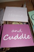 BOX OF WALL PLAQUES 'LET'S STAY HOME AND CUDDLE'