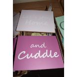 BOX OF WALL PLAQUES 'LET'S STAY HOME AND CUDDLE'