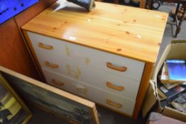 MODERN PINE FRAMED THREE DRAWER BEDROOM CHEST, 87CM WIDE