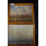 NEIL SMALLEY, A LIKELY TRIO, AND PANXWORTH CHURCH, BOTH OIL ON BOARD, IN WOODEN FRAMES, 27CM WIDE