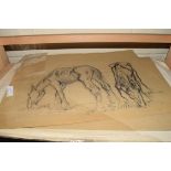 TWO DOUBLE SIDED CHARCOAL SKETCHES, HORSES AND CATTLE, UNFRAMED