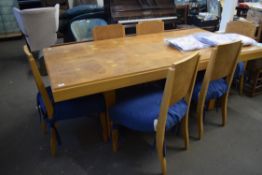 GOOD QUALITY BURR WALNUT VENEERED RECTANGULAR DINING TABLE WITH SET OF SIX CHAIRS MODELLED IN THE