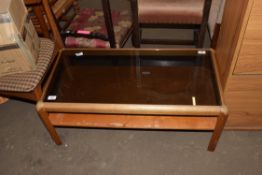 RETRO TEAK GLASS TOPPED COFFEE TABLE, 87CM LONG