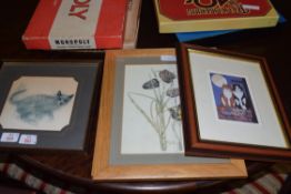 TWO FRAMED PRINTS OF CATS PLUS TWO FRAMED FLORAL PRINTS (4)