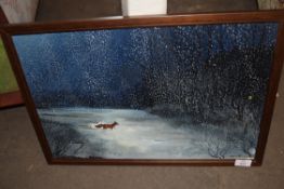 SHREEVE, STUDY OF FOX IN THE SNOW, 54CM WIDE, OIL ON BOARD