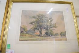 LATE 19TH/EARLY 20TH CENTURY BRITISH SCHOOL, STUDY OF A RURAL ROAD WITH TREE AND BUILDINGS,