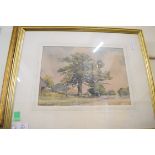 LATE 19TH/EARLY 20TH CENTURY BRITISH SCHOOL, STUDY OF A RURAL ROAD WITH TREE AND BUILDINGS,