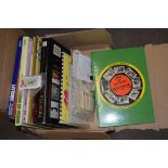 BOX OF MIXED BOOKS AIRCRAFT INTEREST PLUS STAMP ALBUM AND A PACKET OF BROOKE BOND TEA CARDS