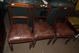 SET OF THREE LATE VICTORIAN MAHOGANY FRAMED DINING CHAIRS