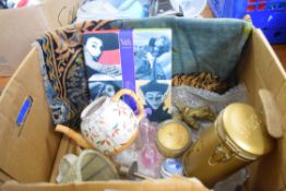 BOX CONTAINING MIXED ITEMS TO INCLUDE A BAMBOO EFFECT TEA POT, CANDLE STICK, PERFUME ETC