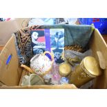 BOX CONTAINING MIXED ITEMS TO INCLUDE A BAMBOO EFFECT TEA POT, CANDLE STICK, PERFUME ETC