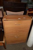 A TEAK EFFECT SHOE STORAGE CABINET, 60CM WIDE